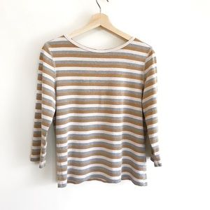 Vtg Preppy Mustard Striped Half Sleeve Top